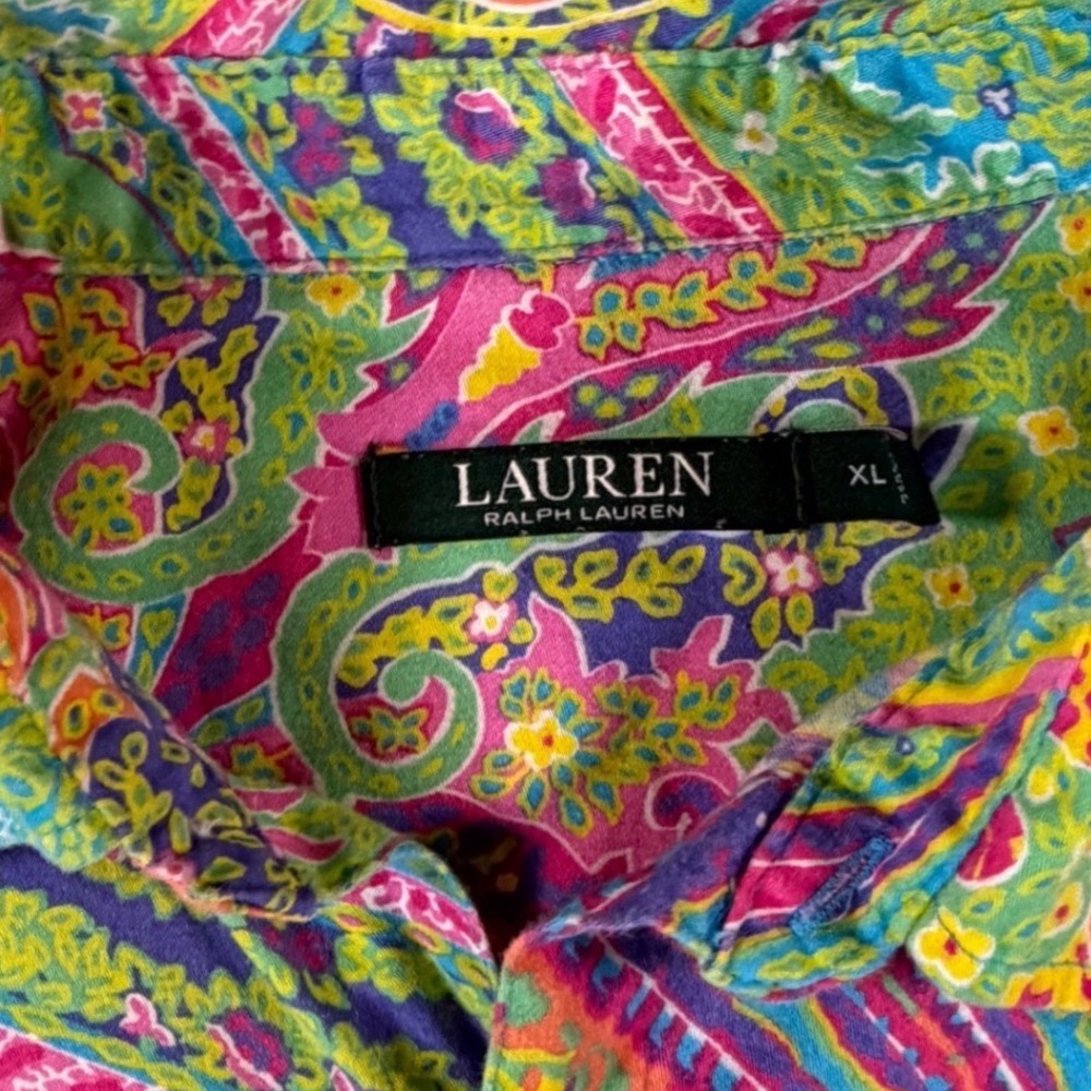 Lauren Ralph Lauren Paisley Button Down Shirt XL Multi Color Cotton Monogram - Picture 3 of 12